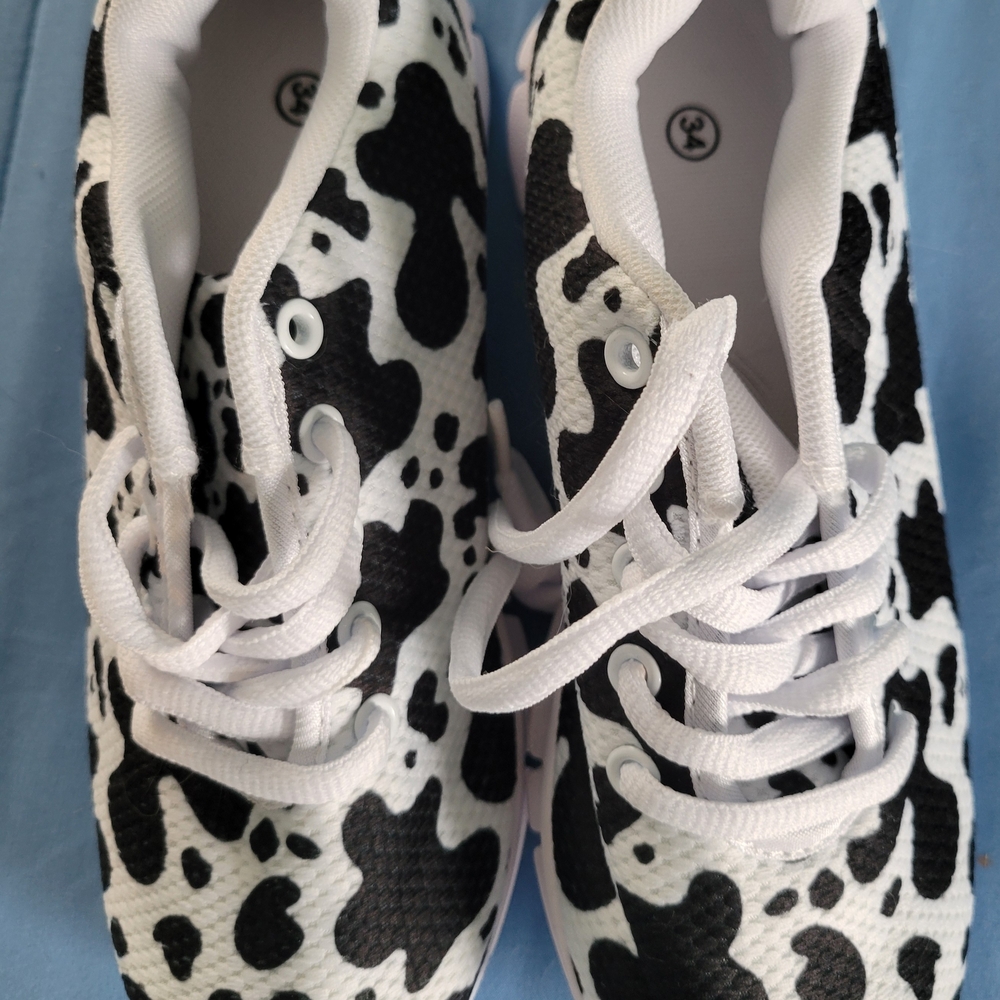 Source Unknown Black & White Cow Print Kids Sneakers
